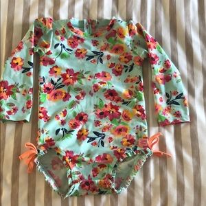 Coral floral Ruffle Butts suit